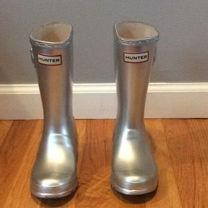 Hunter Original Girl Silver Metallic Boots
